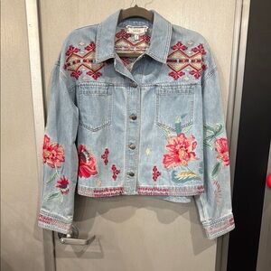 Johnny Was Workshop Floral Embroidered Denim Jacket